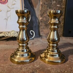 Vintage Solid Brass Taper Candle Holders Set of 2 Polished Gold Candlesticks 5"